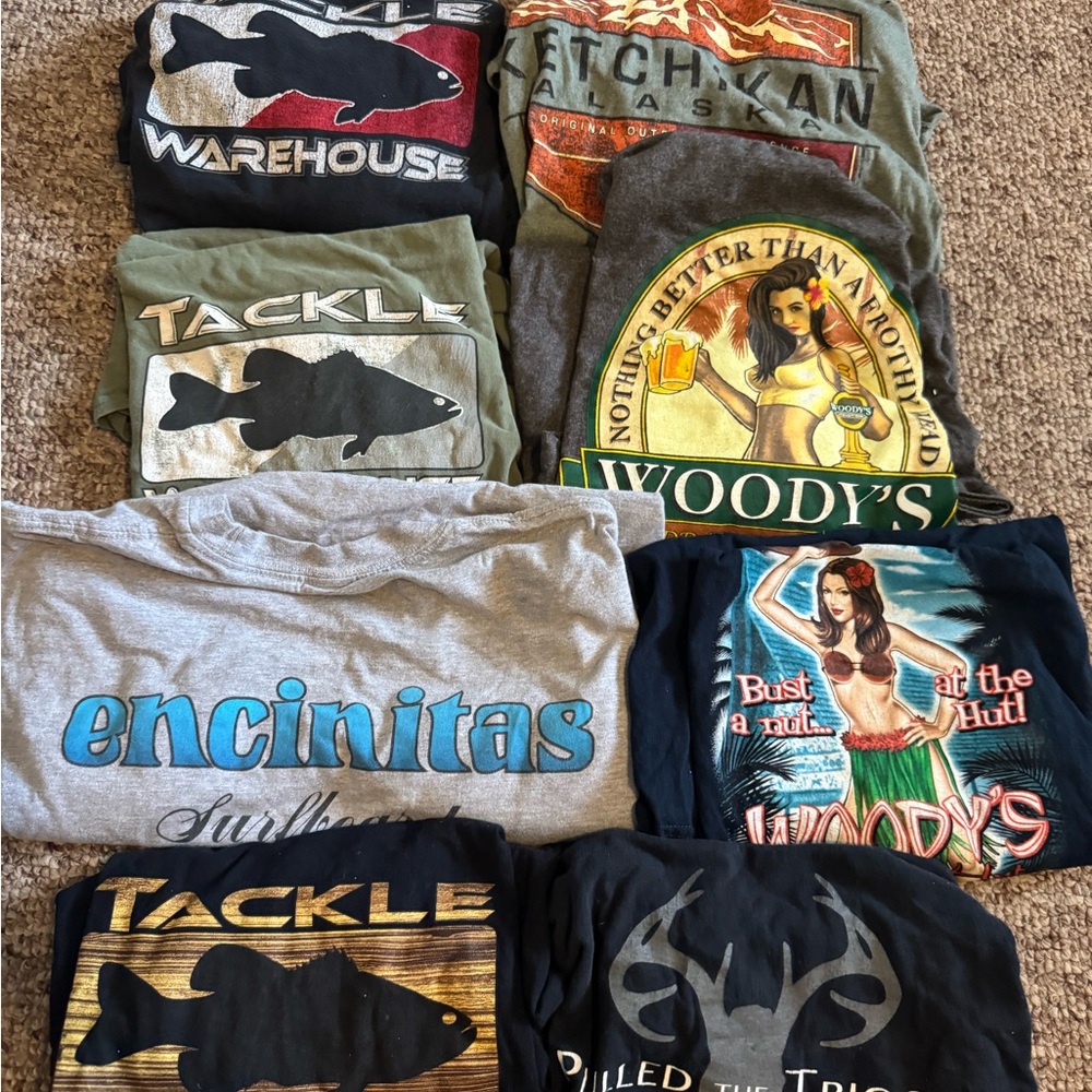 Assorted Mens Shirts, Long Sleeves, Short Sleeves, and Hats, Various Sizes, Yeti